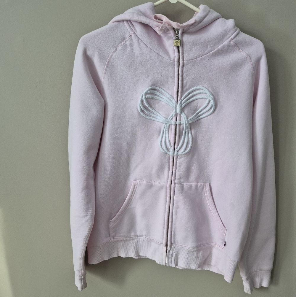 Aritzia TNA Full Zip Logo Hoodie Baby Pink + White Extra Large XL